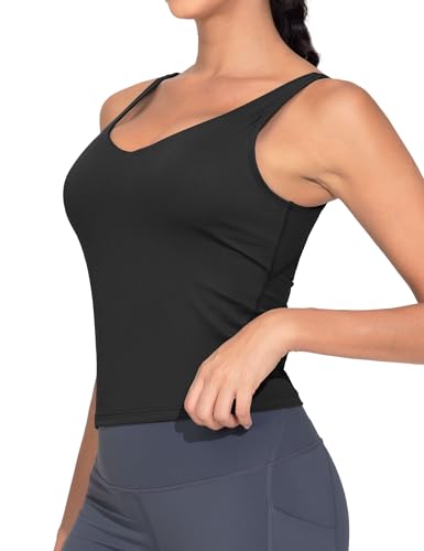Women's Longline Sports Bra Wirefree Workout Yoga Tank Top - Medium Black
