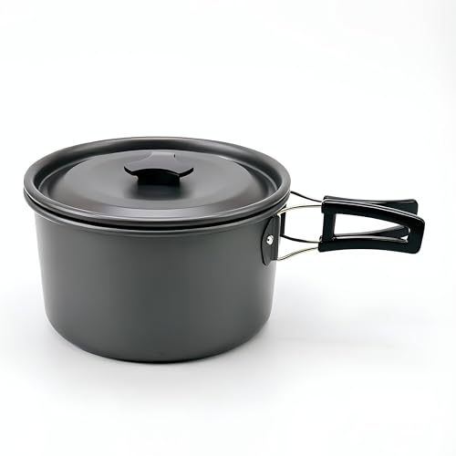Lightweight 2.1Qt Camping Pot with Foldable Handle - Hard Anodized Aluminum
