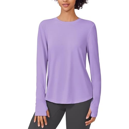 PINSPARK Soft Long Sleeve Workout Tops for Women Thumb Holes UV Sun Protection Quick Dry Golf Running Hiking Rash Shirts