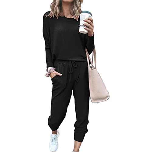 PRETTYGARDEN Women Fall 2 Piece Lounge Outfit Long Sleeve Tops High Waisted Jogger Pants Set Spring Travel Clothes Tracksuit
