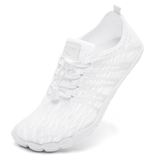 Water Shoes for Men Women Quick-Dry Aqua Shoes for Beach & Outdoor Swimming - White, Size 9 Women / 8 Men - Wz1117