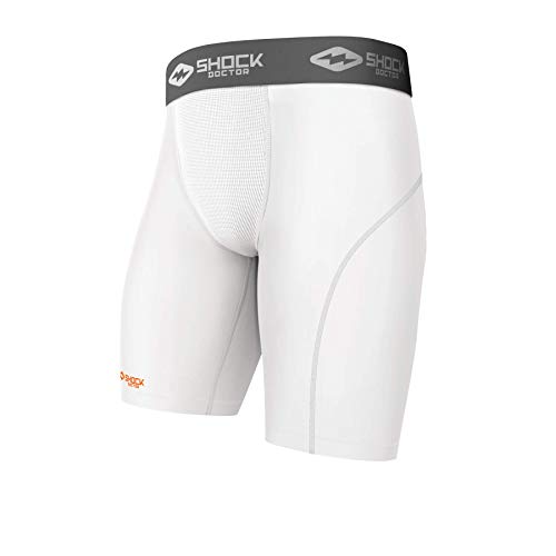 Youth Compression Shorts with Cup Pocket - Large White Athletic Supporter