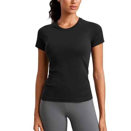 CRZ YOGA Seamless Workout Tops for Women Short Sleeve Athletic Tees Breathable Gym Running Yoga Shirts