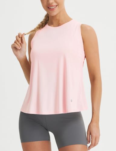 Pink Women's Workout Tank Top - Loose Fit Open Back Activewear UPF50+ Small