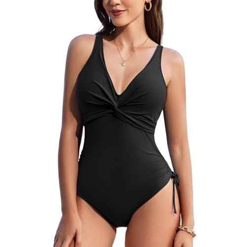 AI'MAGE Women's Tummy Control Swimsuits One Piece Bathing Suits Push Up Slimming Swimwear with Drawstring