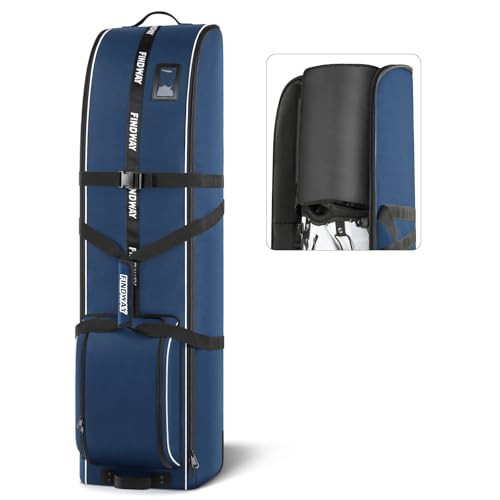 Findway Blue Golf Travel Bag with Wheels, Heavy Duty Oxford Cover for Men Women