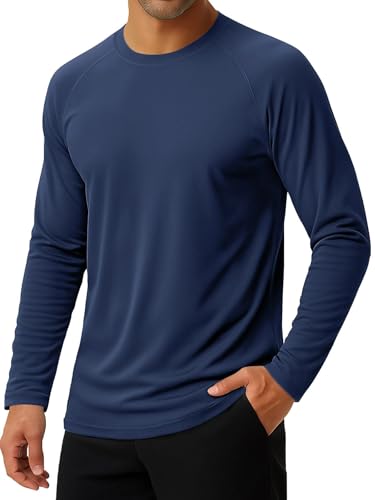 KINGFEN Men's UPF 50+ Long Sleeve UV Sun Protection Shirt Navy Blue Large