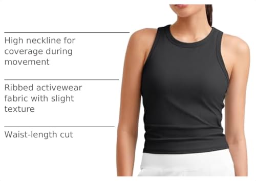 G4Free Women's Ribbed Workout Tank Top - Slim Fit Racerback Yoga Top with No Built-in Bra - Medium Black