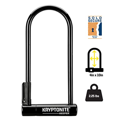 Kryptonite Keeper Bike U-Lock, Anti-Theft Security Bicycle U Lock, 12mm Steel Shackle with Mounting Bracket and Keys, High Security Lock for Bicycles Scooters,Black