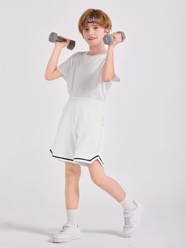 Kids Athletic Shorts Haloumoning Boys Quick Dry Basketball Shorts White 9-10 Years