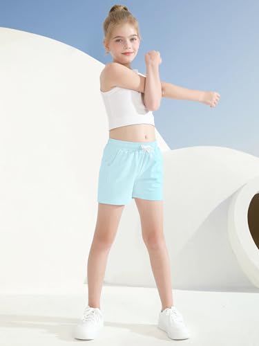 Girls Athletic Shorts 5 Pack Cotton with Pockets - Sizes 2-16Y