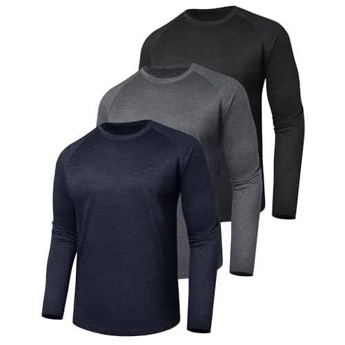 3 Pack Long Sleeve Shirts for Men - Quick Dry Moisture Wicking UV Sun Protection T-Shirts for Fishing Workout Athletic Gym