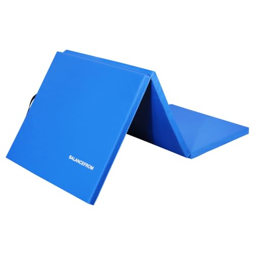 Blue 6ft x 2ft 3-Panel Folding Gymnastics Mat - 1.5 Inch Thick Exercise Pad