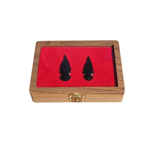 Natural Walnut Arrowhead Display Case Shadow Box Handmade Small Wooden Collection Box for Native American Arrowheads