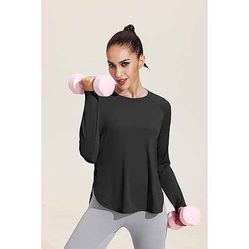 PINSPARK Long Sleeve Workout Tops for Women UPF 50+ Sun Shirts UV Protection Hiking Athletic Tops Quick Dry Yoga Shirts