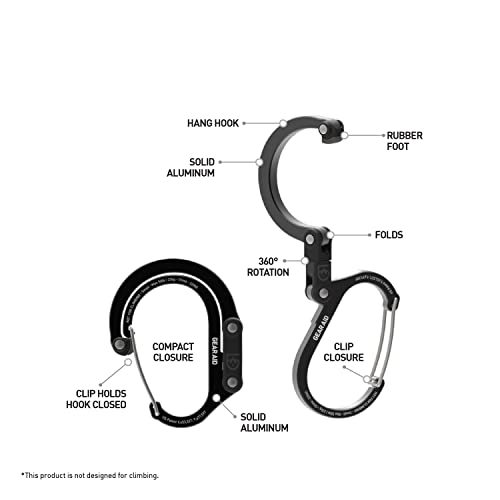Small Swivel Carabiner with Hook - Black & 2 Pack, 360° Rotation