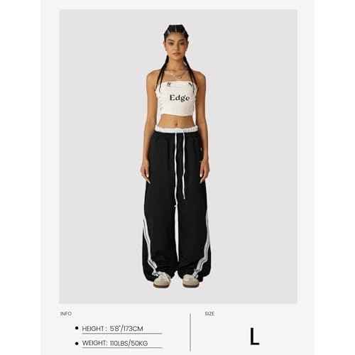 Aelfric Eden Double Waist Baggy Sweatpants Stripes Patchwork Wide Leg Casual Long Pants with Pockets