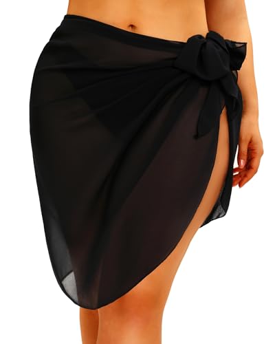 Plus Size Swimsuit Beach Cover Up with Skirt - Black 20-22