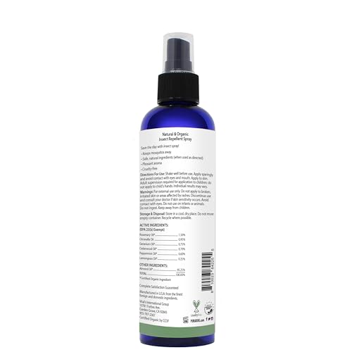 DEET-Free Organic Insect Repellent Spray for Outdoors - 8oz