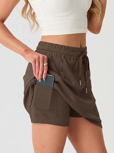 GRECERELLE Women's Casual Active Skirt Tennis Golf Skort with 4 Pockets - Medium Dark Coffee