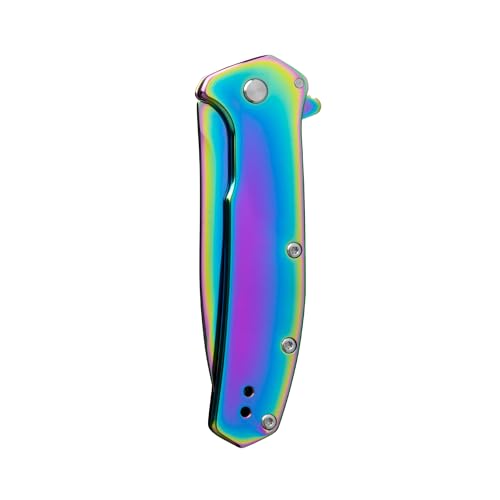 Rainbow Coated Kershaw Outcome Pocket Knife - 2.8 Inch Drop Point Blade, Assisted Opening