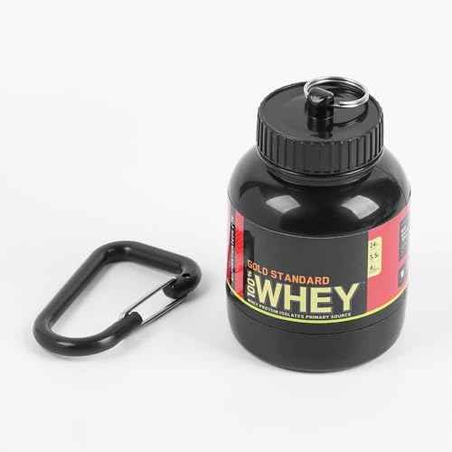 Protein Powder and Supplement Funnel Keychain - Protein Powder Container with Durable Key-Chain Portable to-Go Container for The Gym, Workouts, Fitness, and Travel, Black (2Pack, NO)