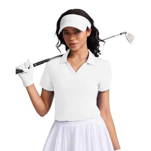 Women's Golf Tennis Shirts Short Sleeve Polo Collared V Neck Workout Tops UV Protection Lightweight Moisture Wicking Shirt