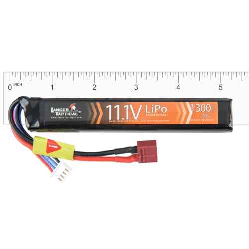 Lancer Tactical Two Pack of LiPo Airsoft Battery 11.1V 1300mAh 15C/20C Stick - Tamiya/Dean Connector, Designed for Airsoft M4 (Includes Safety Charging Bag) (1300mAh 20C Stick - Dean Connector X2)
