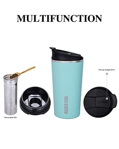 GiNT 17oz Travel Tea Mug with Infuser and 2 Lids - Green, Vacuum Insulated Stainless Steel