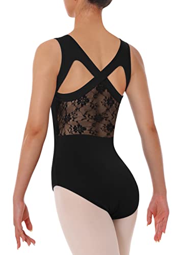 Women Lace Tank Leotard with Crisscross Back - Small A1 Black