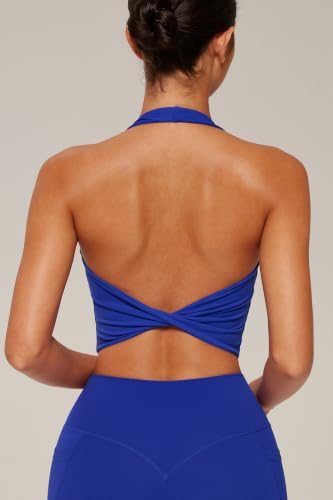 Women Halter Neck Workout Sets - Pilates Activewear Gym Set Medium Sapphire