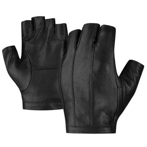 Mens Fingerless Leather Driving Gloves - Small Black