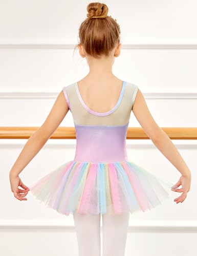 Girls Ballet Leotard with Skirt Dance Costume - Shiny Rainbow 4-5T