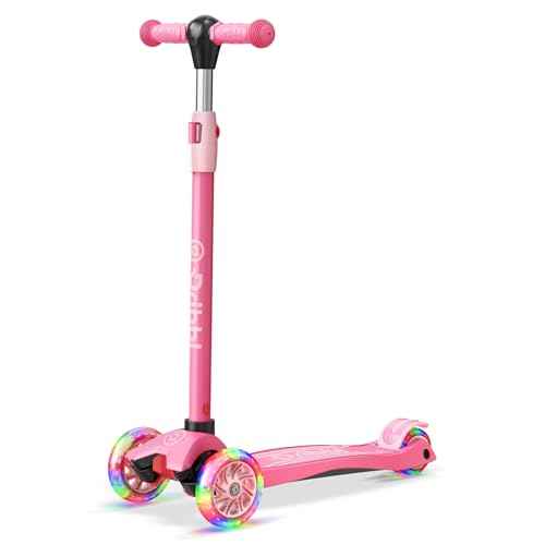 Dribbl 3-Wheel Kids Scooter - Lean-to-Steer Technology, Adjustable Height Handlebar, Wide Anti-Slip Deck, Scooter for Boys & Girls Ages 3+, Child Safety Approved, Support Riders Up to 165 lbs, Pink