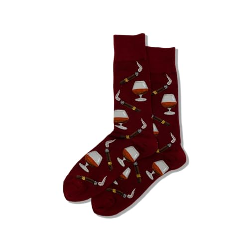 Hot Sox Men's Fun Cocktail Drinks Crew Socks - Cognac & Cigars, 1 Pair