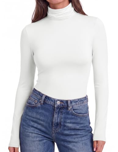 Ekouaer Women's Turtleneck Long Sleeve Thermal Shirt - White, Medium