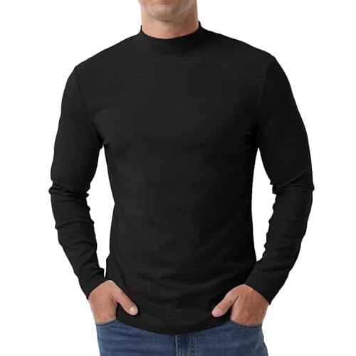 Askdeer Men's T-Shirts Cotton Mock Turtleneck Long Sleeve Shirts Lightweight Thermal Pullover Sweaters