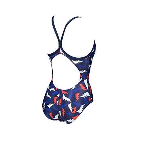 ARENA Women's Print Light Drop Back MaxLife One Piece Athletic Training Swimsuit, Lightning Colors Navy/Red, 28