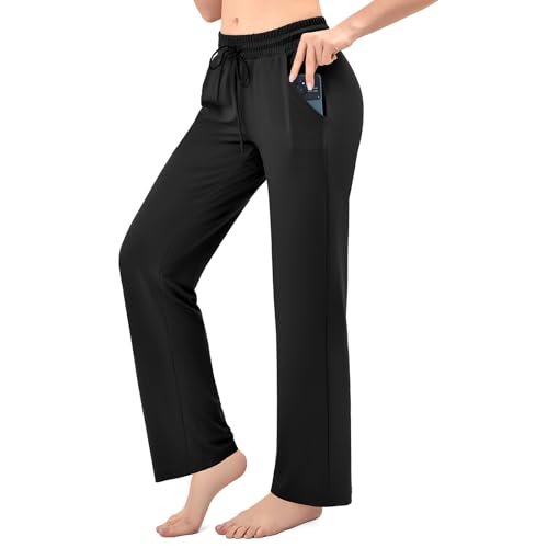 Walifrey Wide Leg Sweatpants for Women with Pockets - Large Black