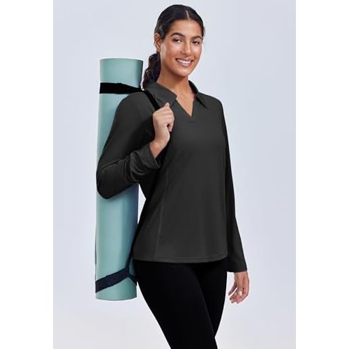 PINSPARK Long Sleeve Workout Tops for Women UPF 50+ Sun Shirts V Neck Quick Dry Golf Hiking Athletic Running Fishing Shirts