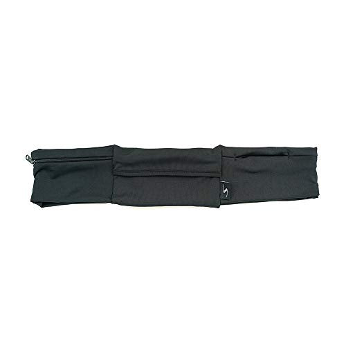 Adjustable Running Belt Waist Pack with 3 Pockets & Sweat Resistant Back - Large Black