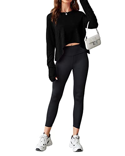 Aurgelmir Women's Long Sleeve Cropped Workout Top - Small Black