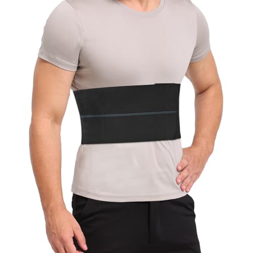Broken Rib Brace for Men - Compression Chest Binder for Cracked Ribs Support & Chest Pain Relief - Rib Belt for Bruised Rib Cage (Black, Fits 30¡±-45¡±)