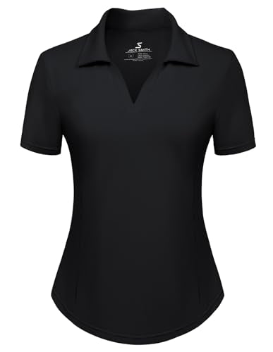 Women's Golf Polo Shirt V Neck Short Sleeve Sun Protection Moisture Wicking Athletic Top