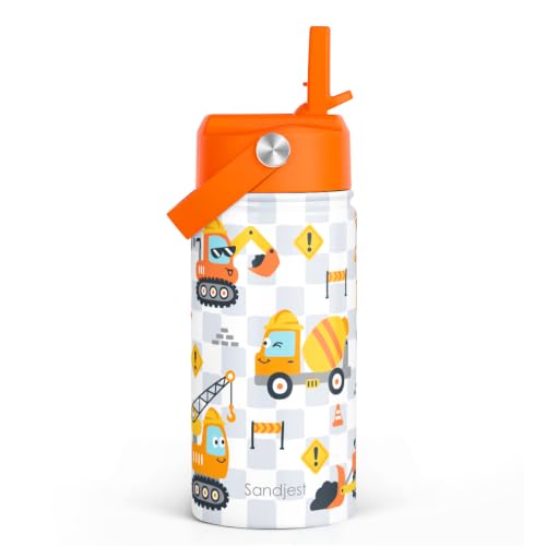 Construction Kids Water Bottle with Straw Lid - 12oz Insulated Stainless Steel - Variation 1