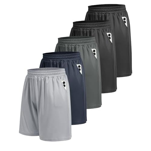 5 Pack Athletic Gym Mens Shorts - Workout Black Quick Dry Basketball Shorts with Pockets for Running Casual Activewear