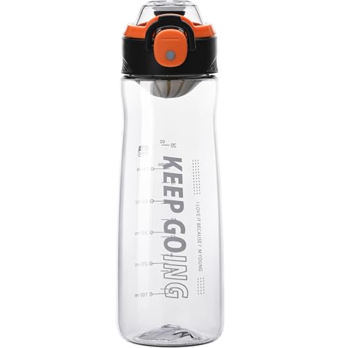 Doseno Clear Water Bottle 27 oz Reusable Plastic Sports Bottle with Filter – Black