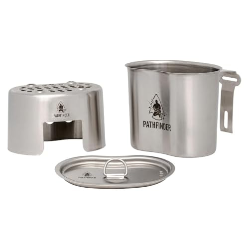 Stainless Steel Canteen Cooking Set with Handle - 3-Piece Backpacking & Camping Kit