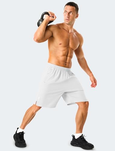 X-Large Men's 7-Inch Running Athletic Shorts with Quick Dry Fabric & Zipper Pockets - White
