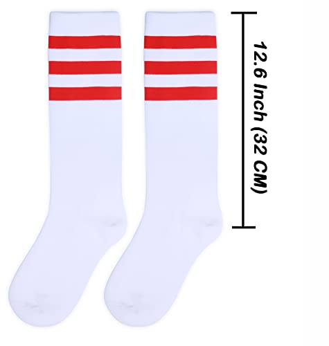 Henwarry Over the Calf Tube Socks - Classic Triple Stripes Cotton Retro Socks, One Size / A03-Red White